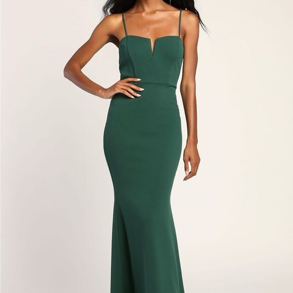 Lulus Finding the One Forest Green Mermaid Maxi Dress Size XL NEW - Picture 9 of 12